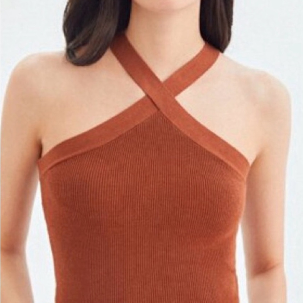 Abercrombie & Fitch Rust Cross-Neck Ribbed Tank Top